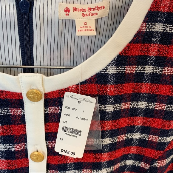 NWT BROOKS BROTHERS Checked Boucle A-Line Dress, Size 12 - Picture 6 of 9
